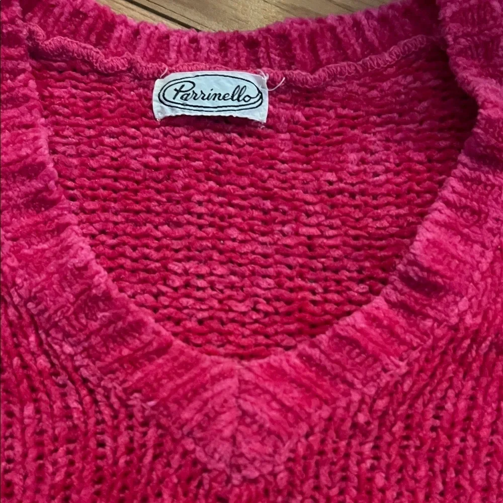 Vintage Chunky Knit Chic Pink V-Neck Sweater - Picture 6 of 6